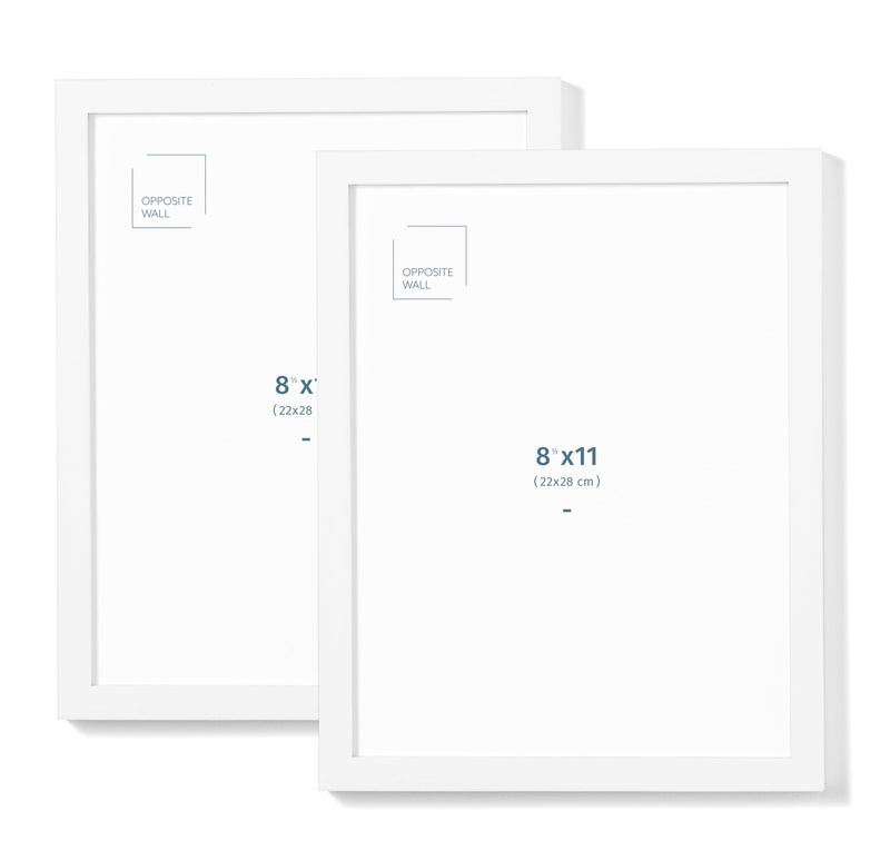 Opposite Wall - Set of 2-8.5 x 11 in - White Solid Wood Picture Frames - Lightweight, Versatile & Shatterproof - Wall Hanging & Tabletop Photo Frame - Office, Gallery & Home Decor - Image 1